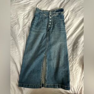Pilcro and the Letterpress Blue Denim Midi Skirt size 0 (fits like 00)